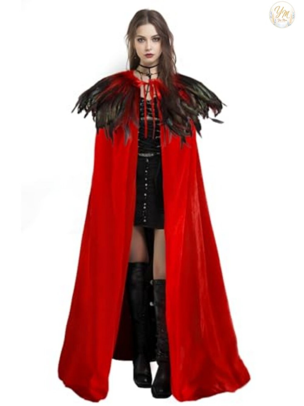 Velvet Cape with Feather Shawl Unisex Halloween Cloak